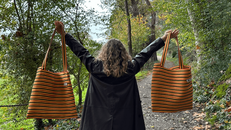 Sac CABA rayé jaune, rouge et noir de la marque écoresponsable Made By Bobine MBB by SCF