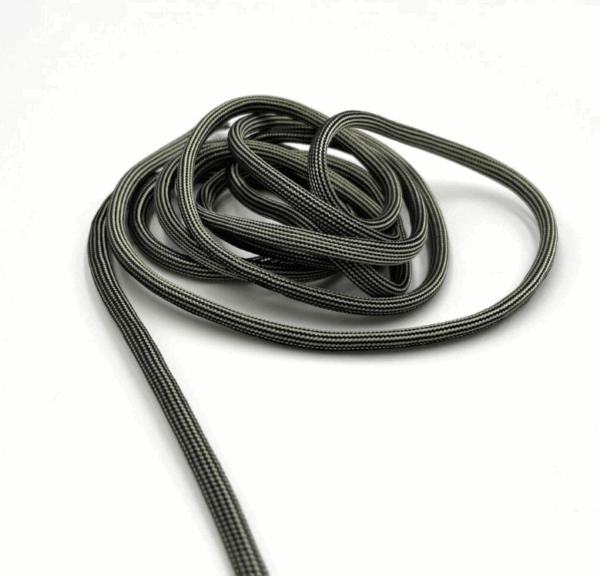 Close-up of a passementerie round viscose cord braid, highlighting its satin finish, smooth texture, and regular weave.